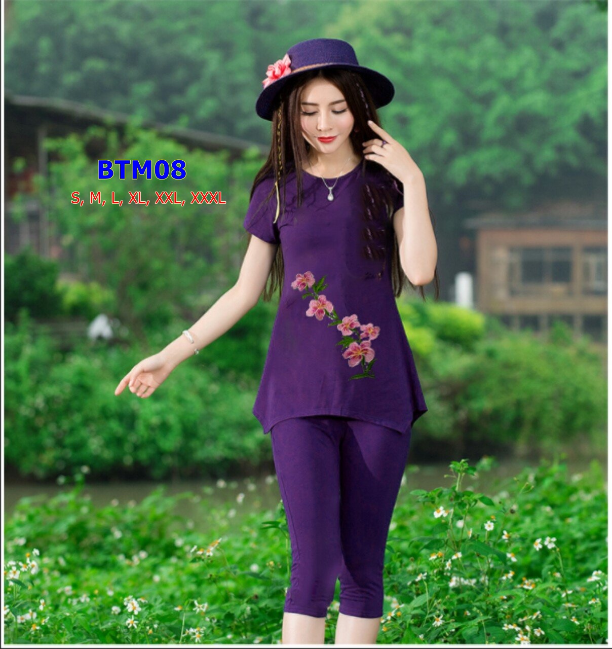 Set thun lửng thêu hoa lan hồ điệp BTM08